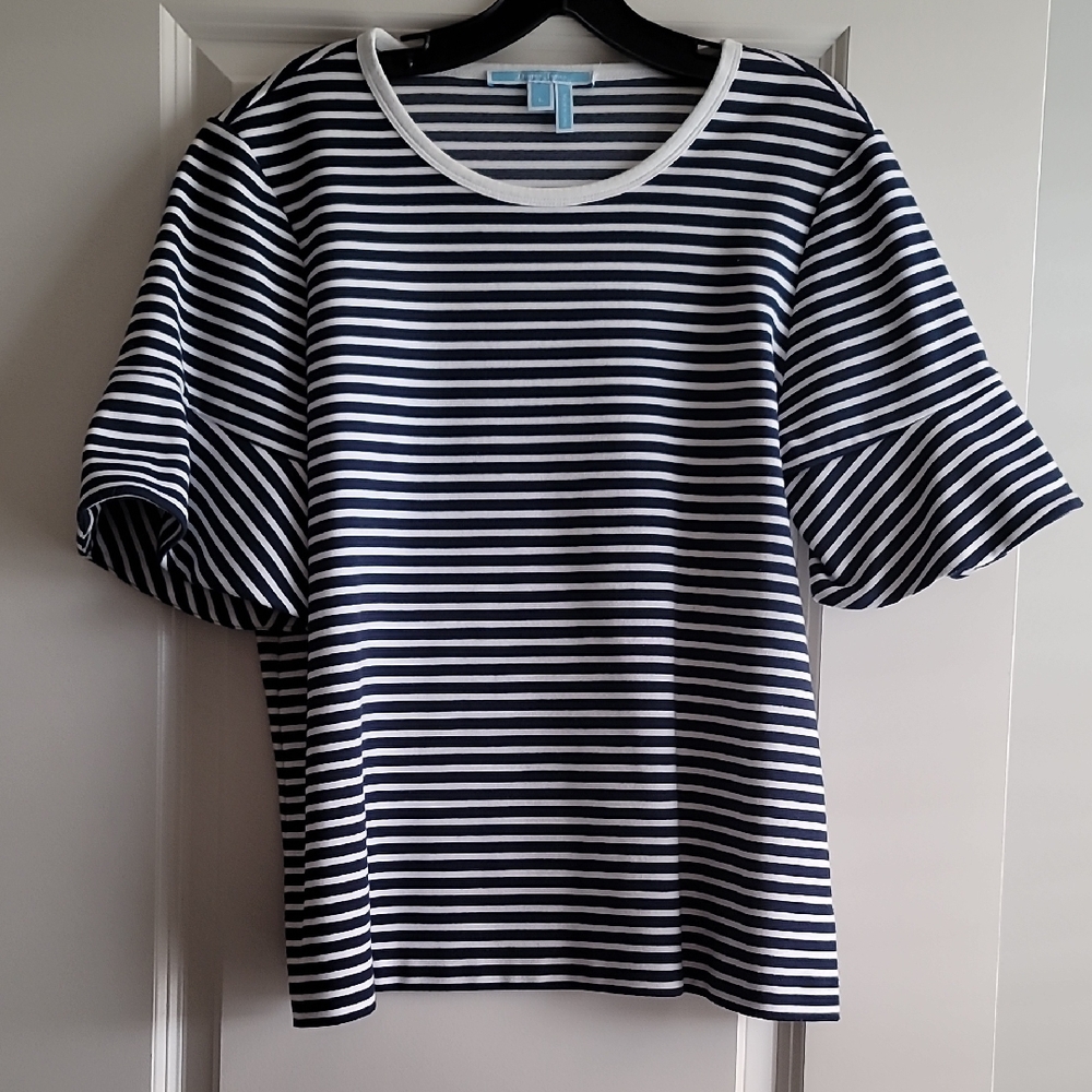 Draper James Blue and White Flutter Sleeve Tee